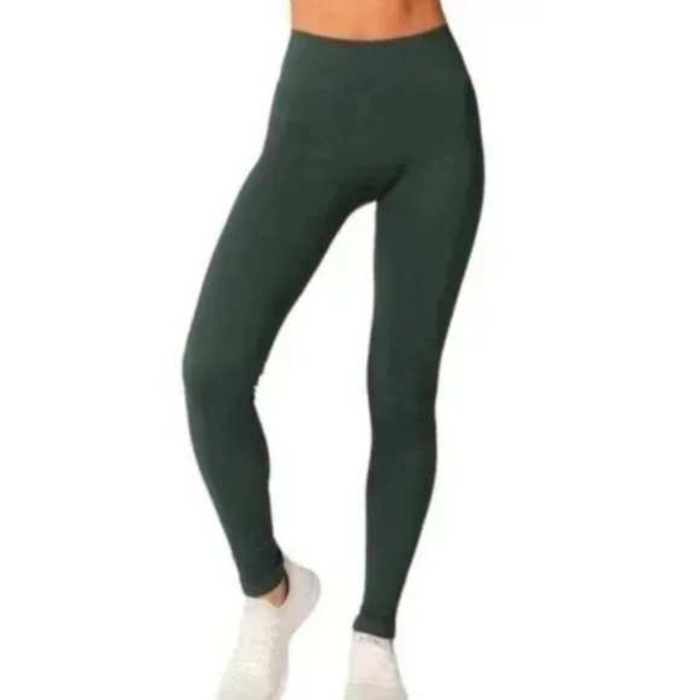 Nux Ribbed Compression Leggings Womens Size L Green NEW